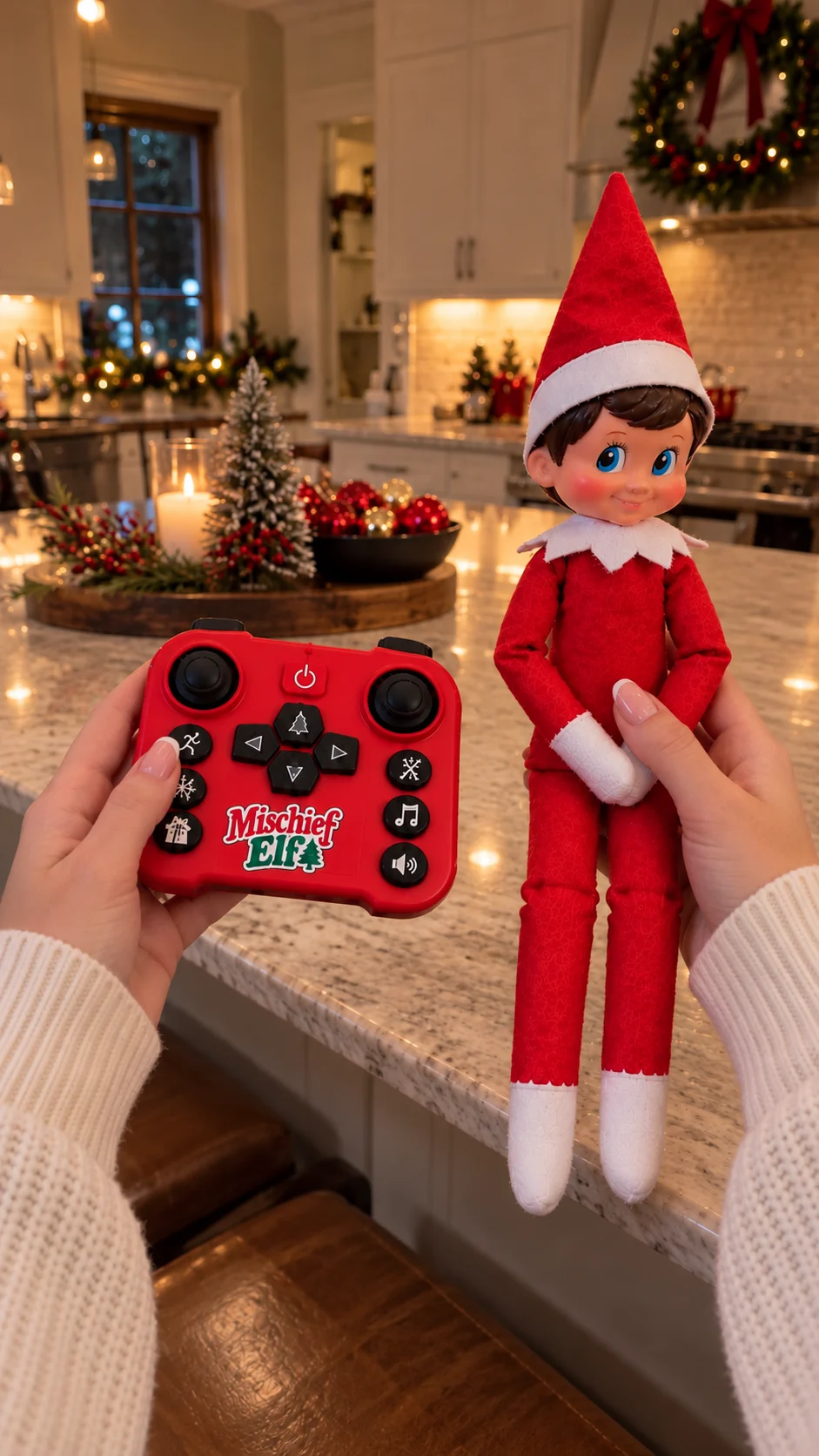Mischief Elf sitting beside its red remote controller